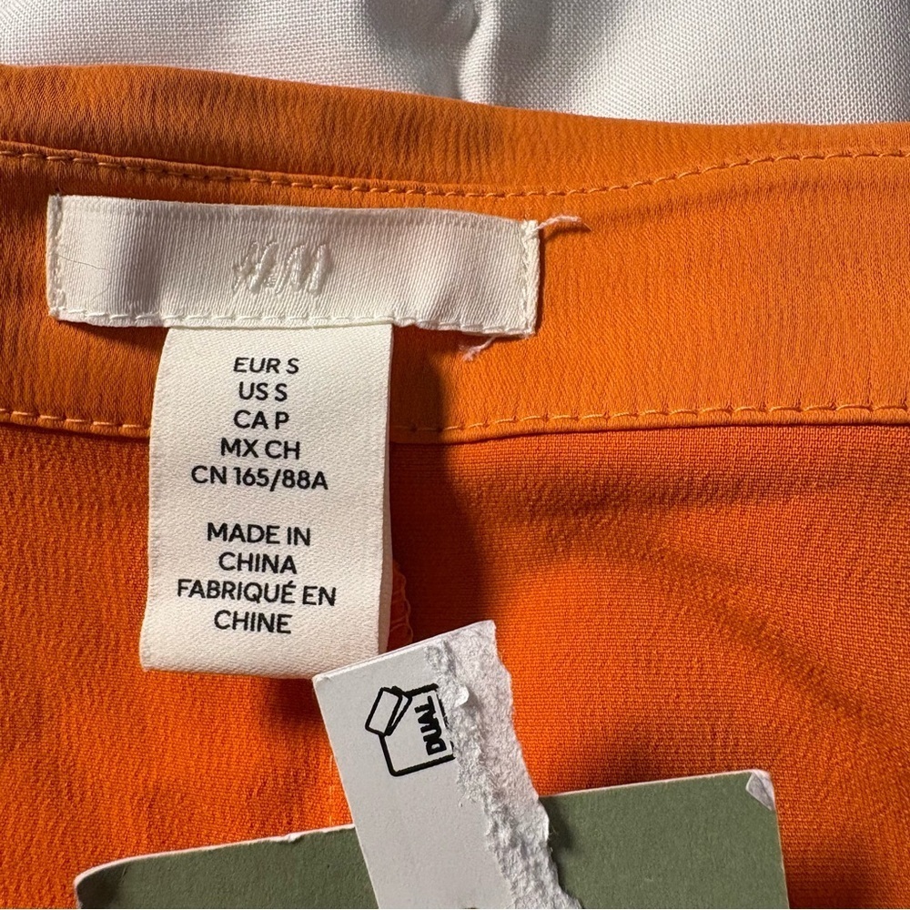 H&M Conscious Choice Orange Ruched Shirt Dress Small Button Front NWT - Picture 3 of 11